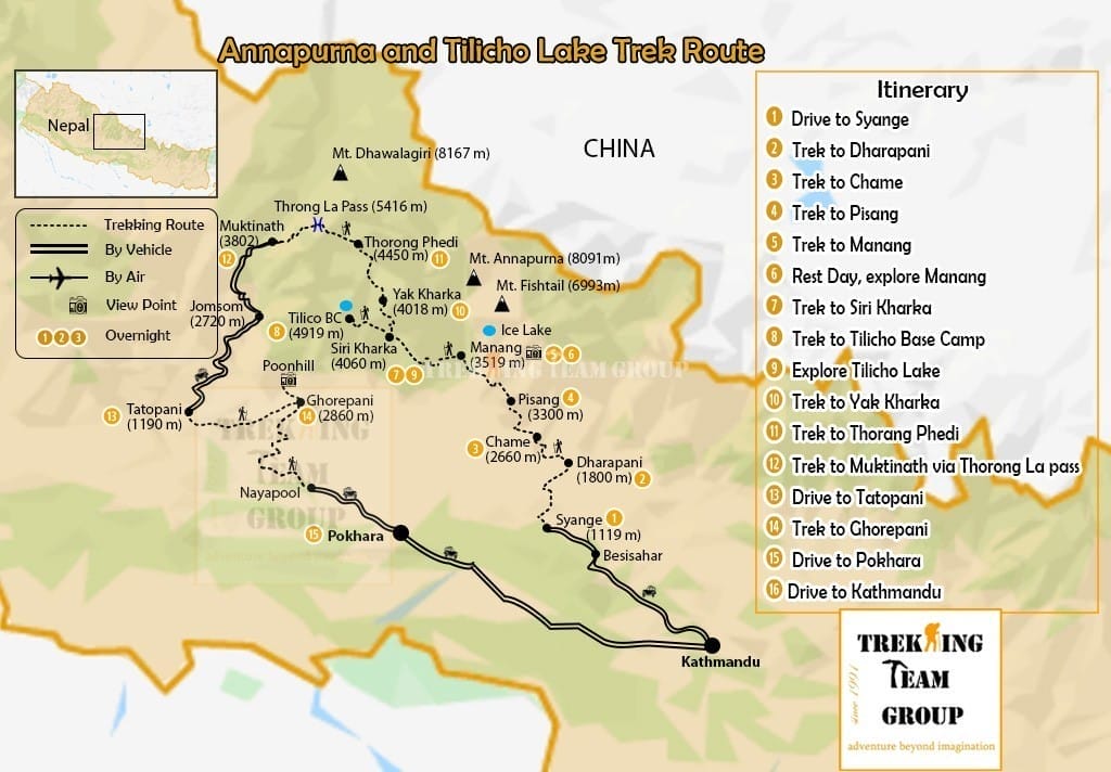Annapurna and Tilicho Lake Trek-map