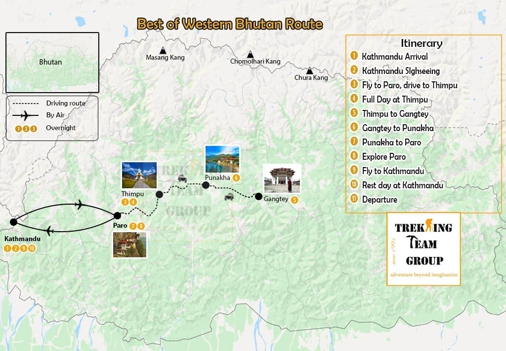 Best of Western Bhutan-map