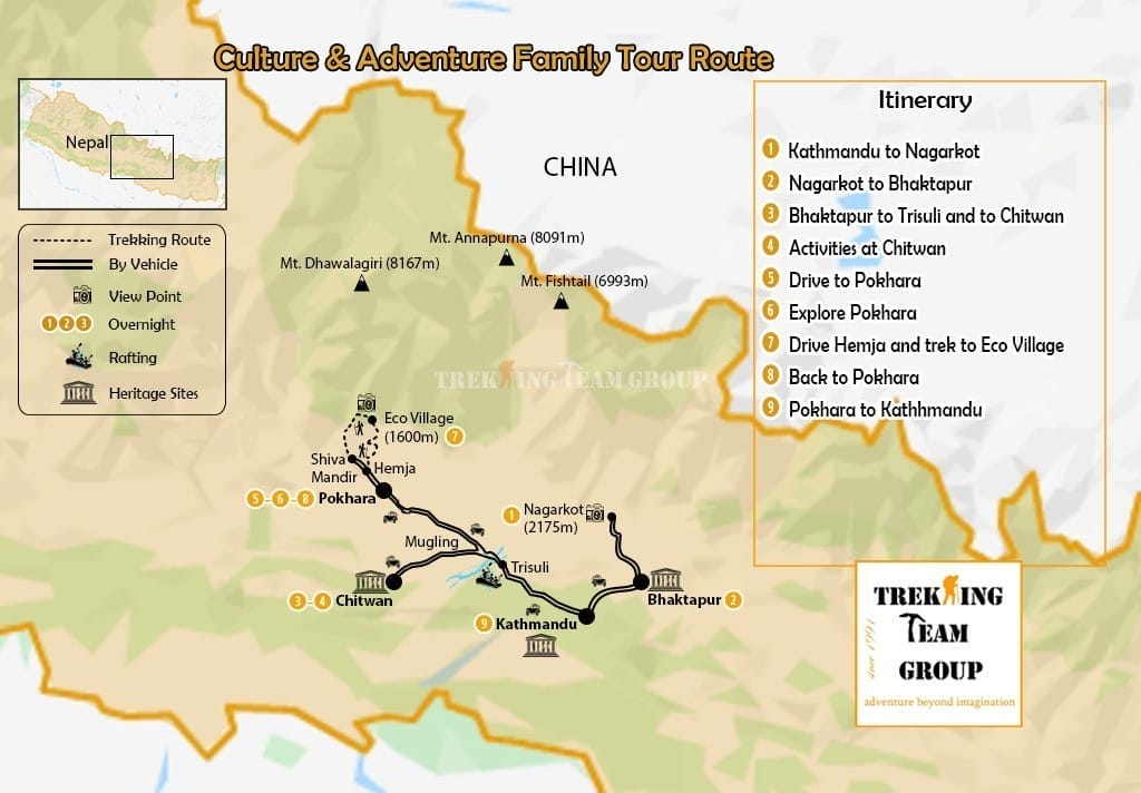 Culture And Adventure Family Tour In Nepal-map