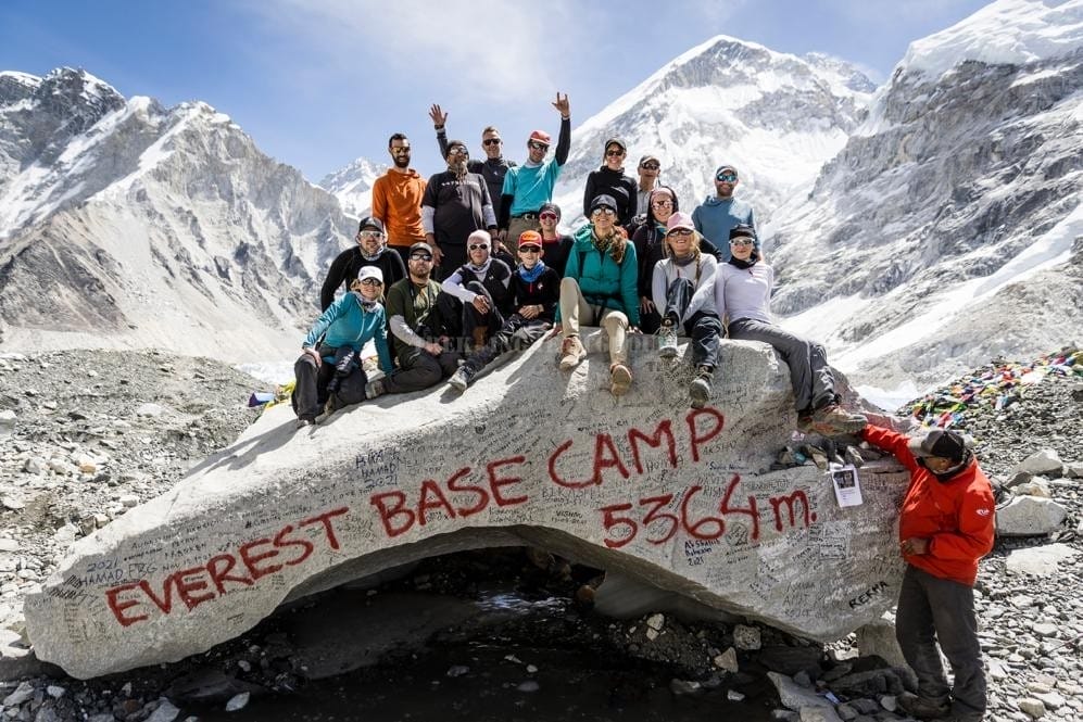Everest Base Camp Trek Itinerary - Everest Base Camp Stone - Trekking Team Group