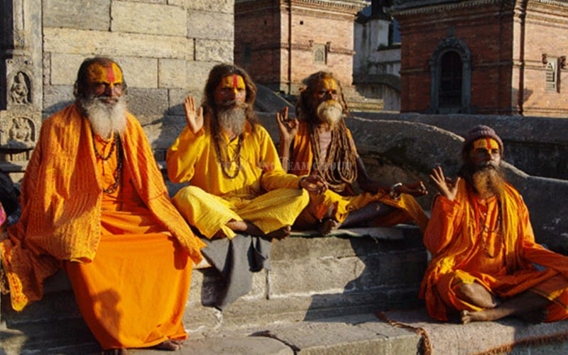 Holy people at Pashupatinath Temple during our Kathmandu sightseeing
