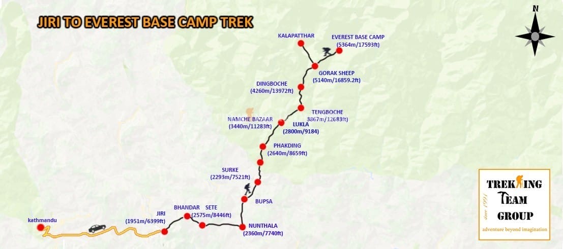 Jiri to Everest Base Camp Trek-map