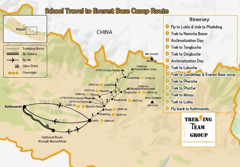 School Travel Everest Base Camp Trek-map