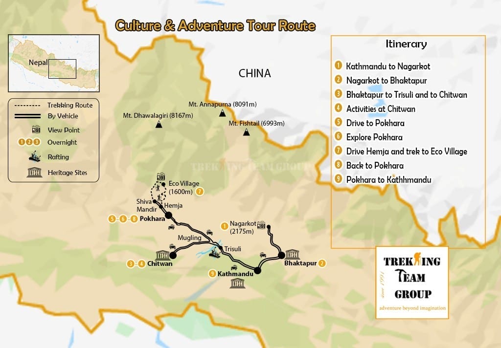 Culture and Adventure Tour in Nepal-map