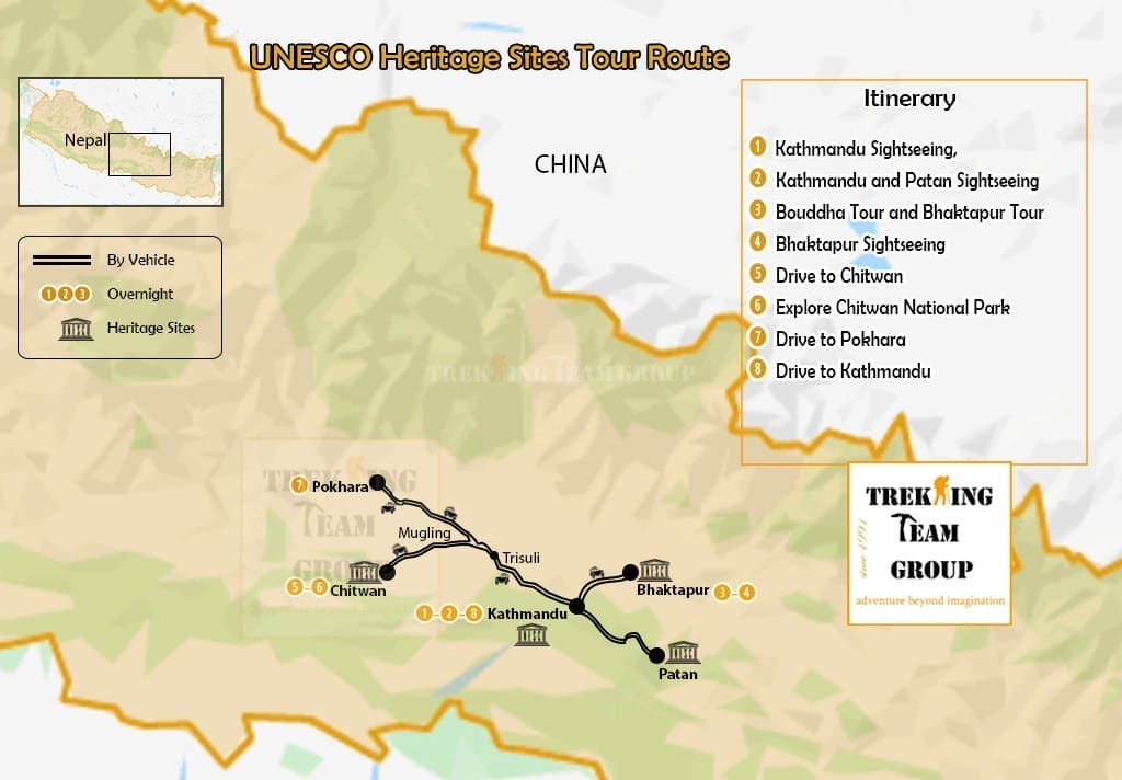 UNESCO Heritage Sites Of Nepal-map